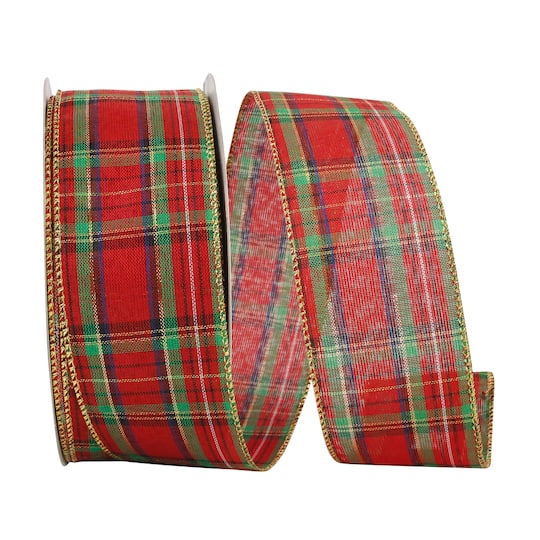 JAM Paper 2.5" x 50yd. Wired Renee Plaid Ribbon